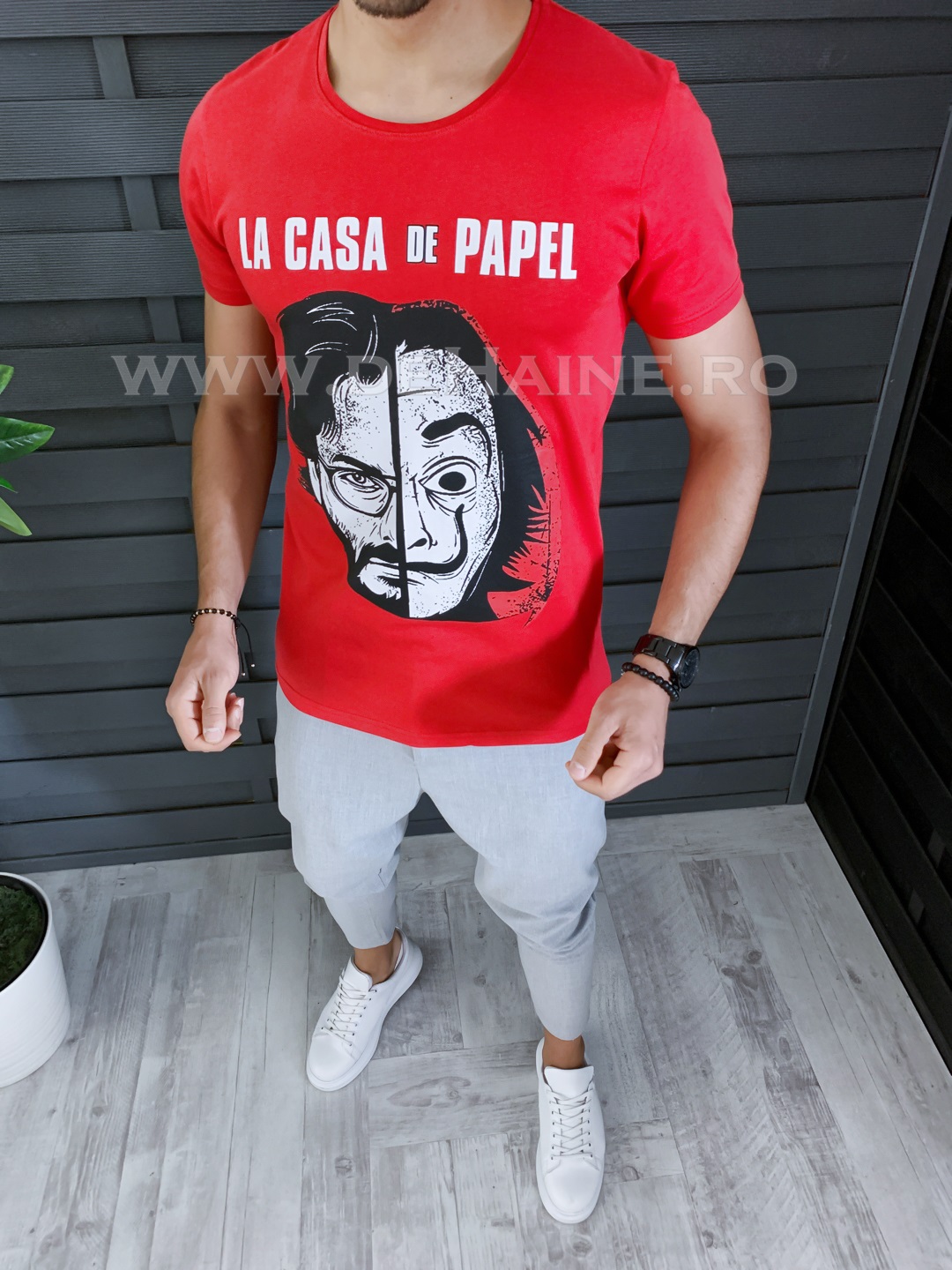 Tricou barbati slim fit rosu b1277 p5-5